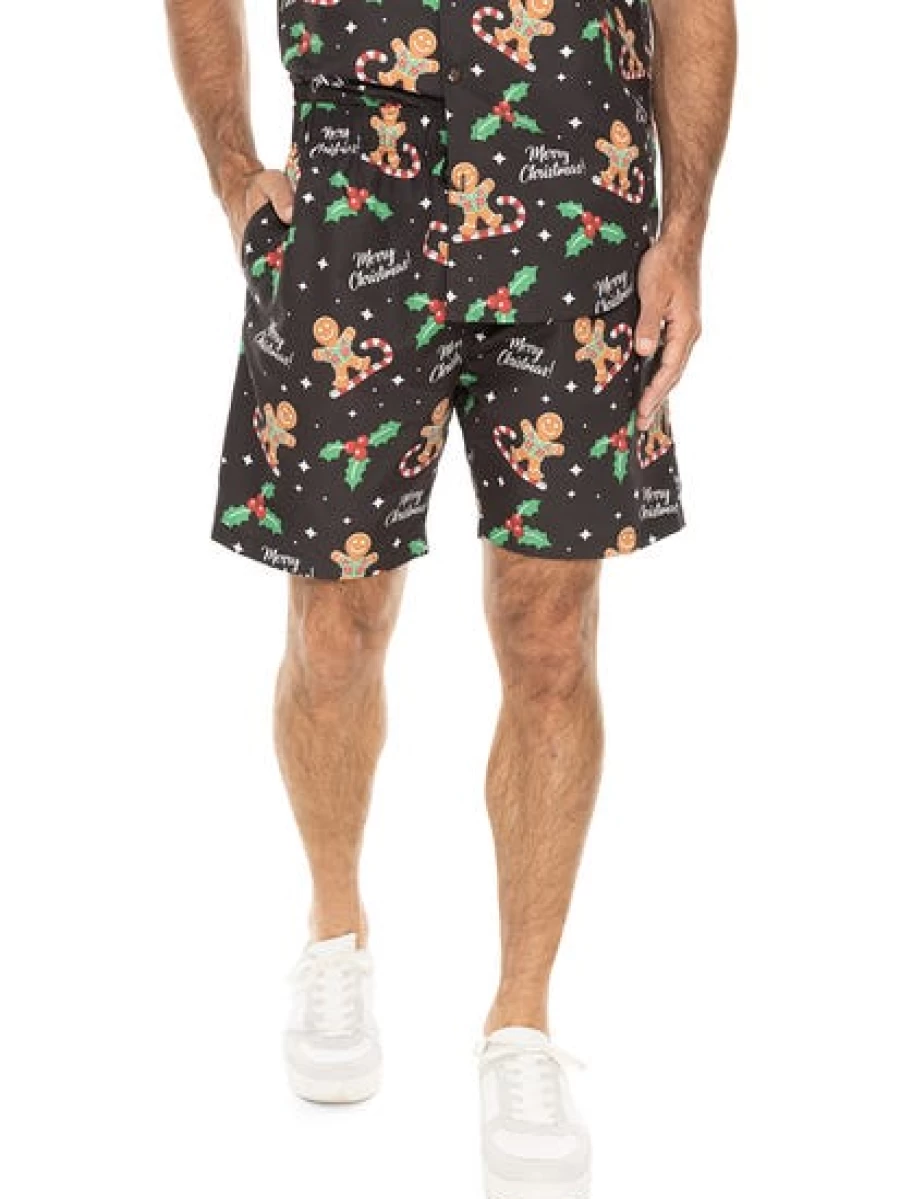 Lowes Men's Printed Christmas Shorts - Black Gingerbread Holiday Design