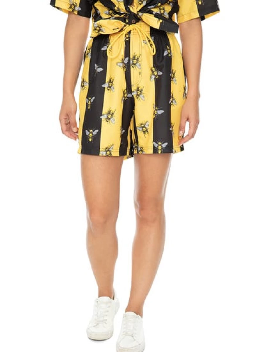 Pacifica Men's Black and Gold Bee Print Party Shorts