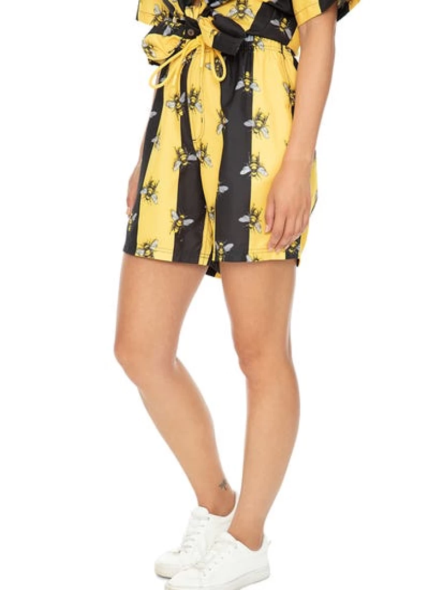 Pacifica Men's Black and Gold Bee Print Party Shorts
