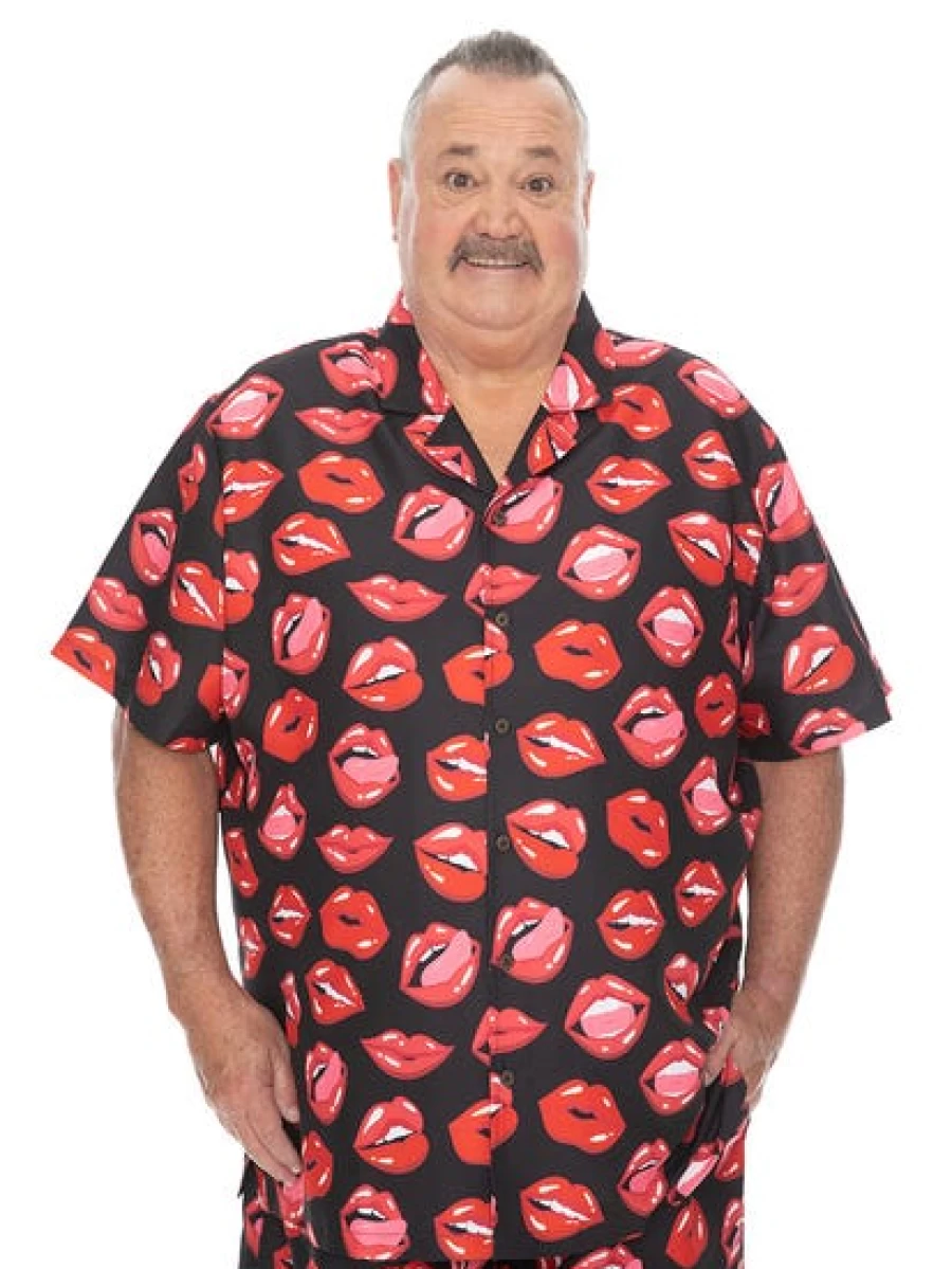 Riley Adams Men's Big & Tall Short Sleeve Hawaiian Shirt with Lip Print Party Design