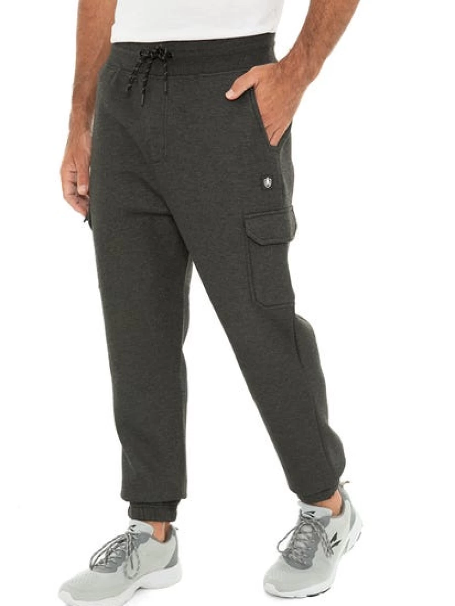 Men's TROJAN Cargo Track Pants with Side Zips - Charcoal Marle Joggers for Active Wear