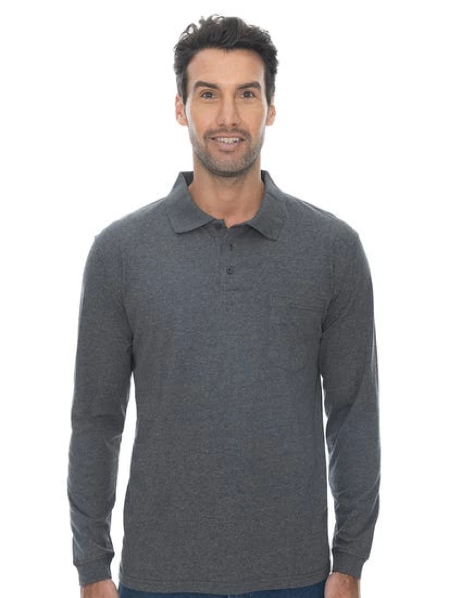 Lowes Men's Charcoal Marle Knit Long Sleeve Polo Shirt