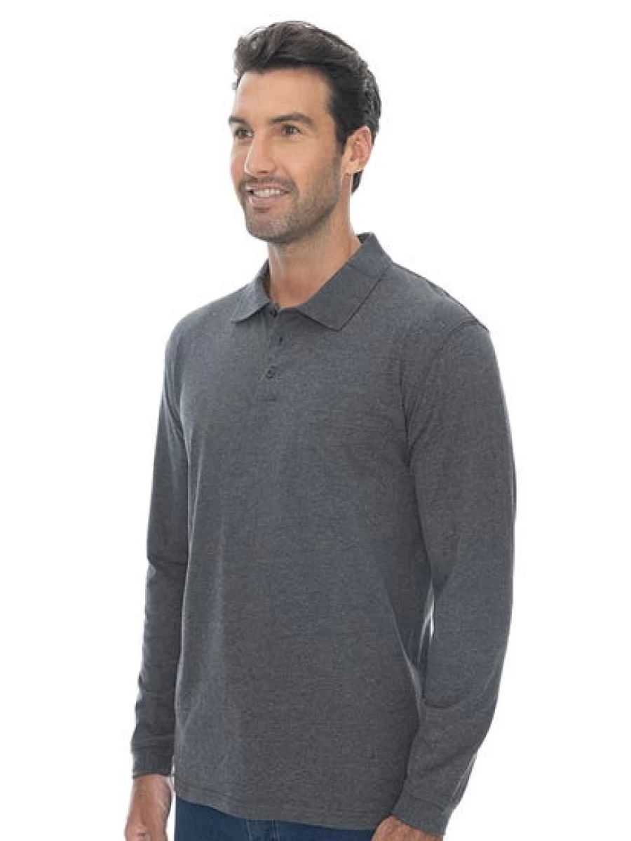 Lowes Men's Charcoal Marle Knit Long Sleeve Polo Shirt
