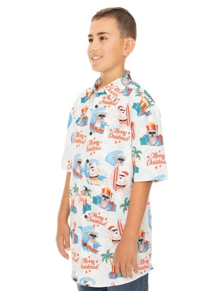 Lowes Kids Christmas Shirt - White Surfing Santa Printed Holiday Tee
