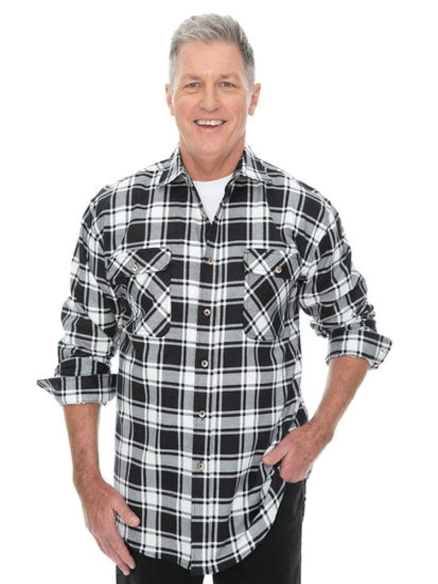 Lowes Men's Black & White Checkered Flannel Shirt - Soft Casual Plaid Long Sleeve Top