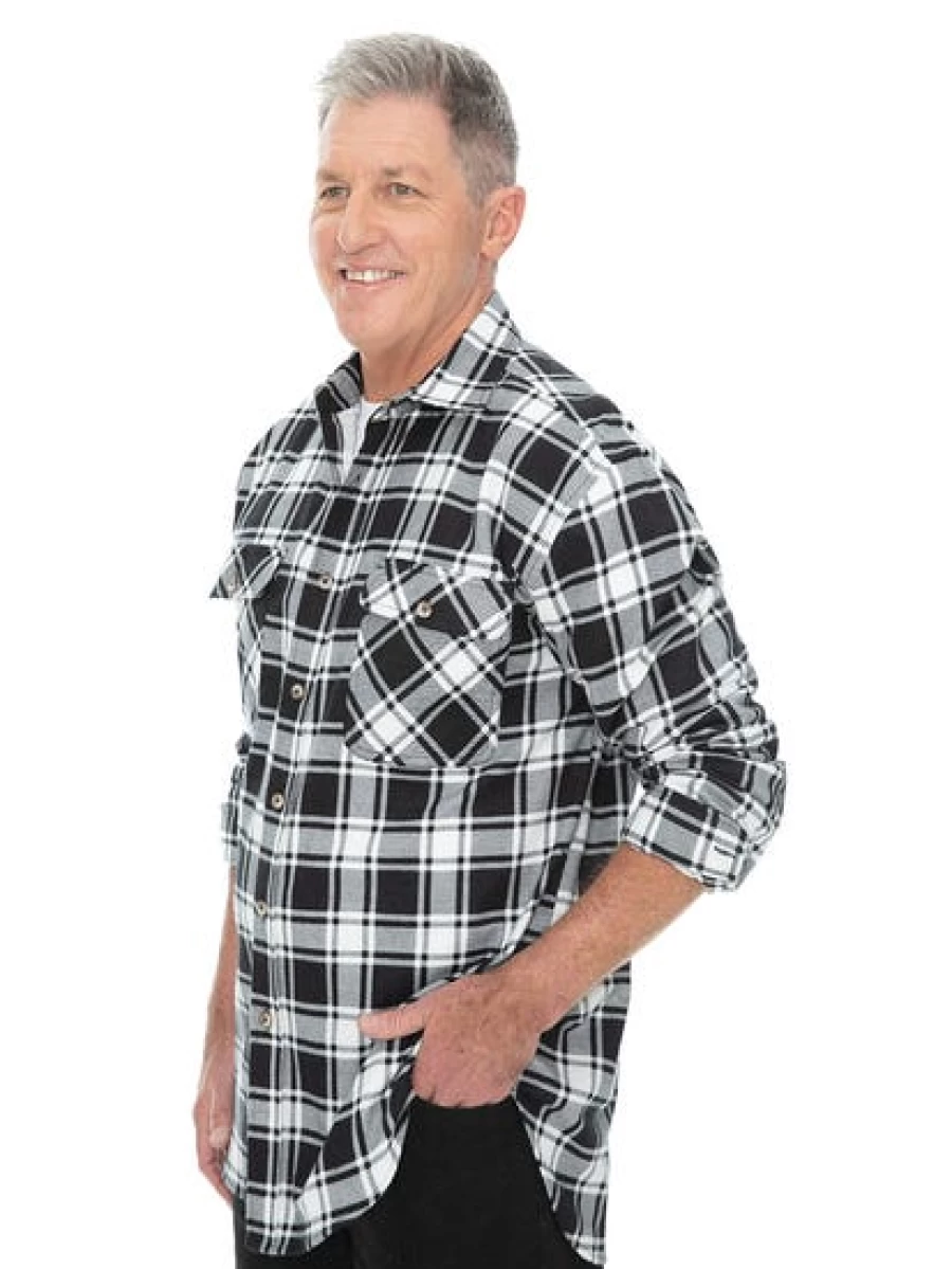 Lowes Men's Black & White Checkered Flannel Shirt - Soft Casual Plaid Long Sleeve Top