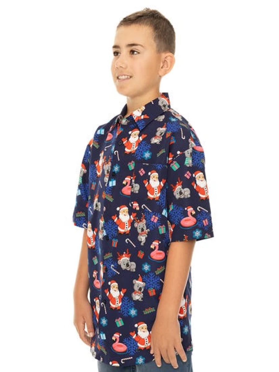 Lowes Men's Navy Christmas Shirt with Santa & Koala Print