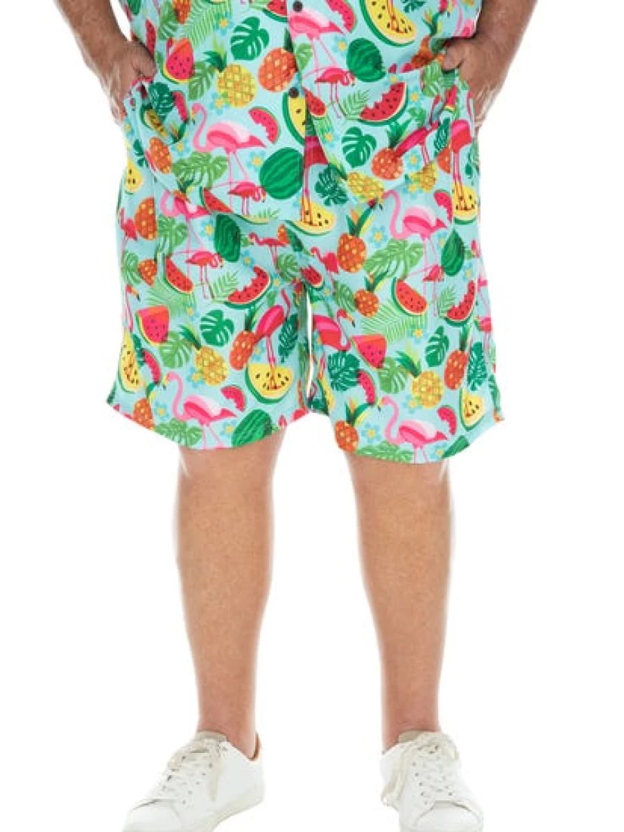 Riley Adams Men's Big & Tall Fruity Flamingo Party Shorts for Casual & Fun Outings