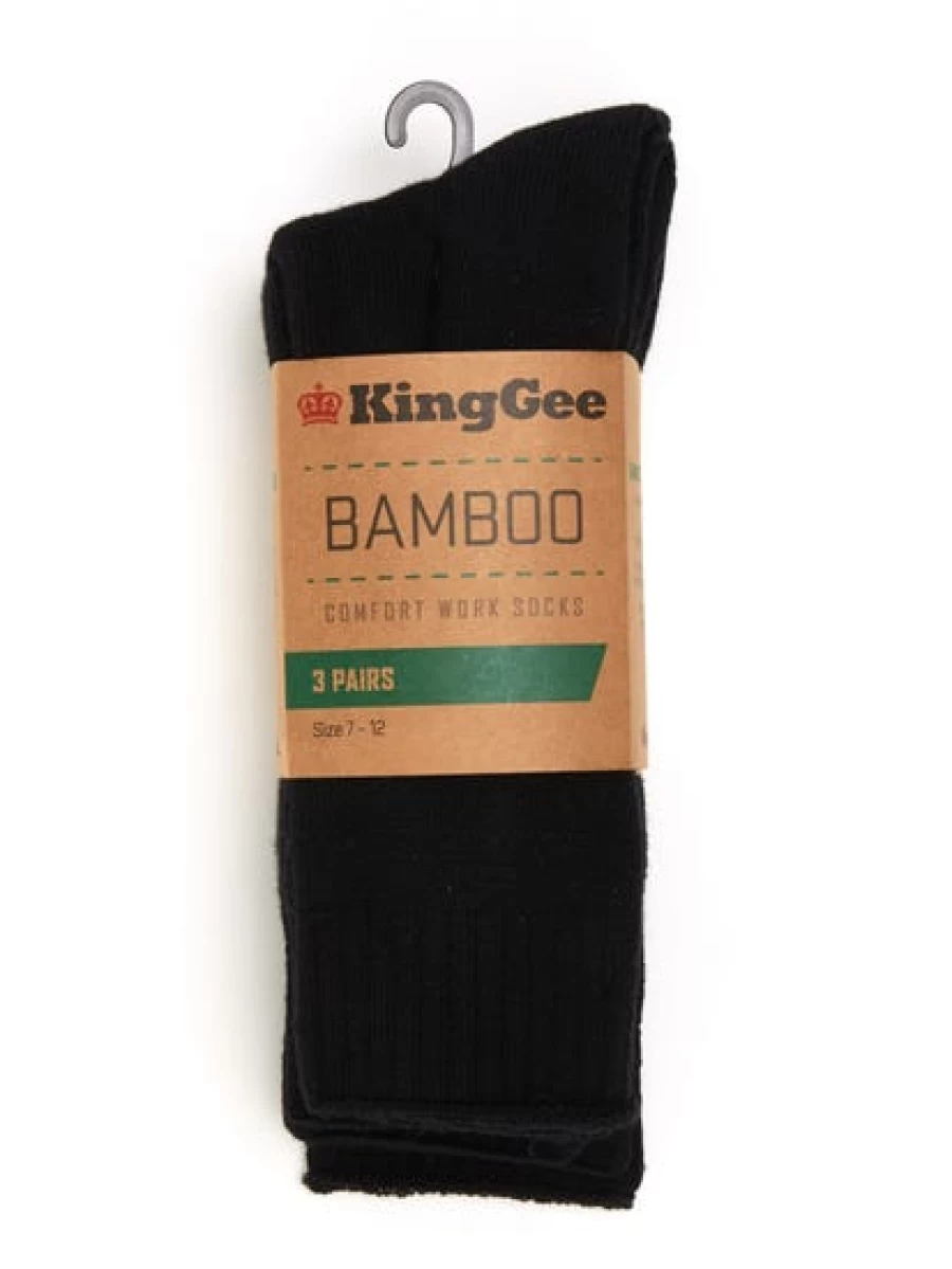 Lowes Men's 3 Pack Bamboo Work Socks - Black Comfort Crew Socks by King Gee