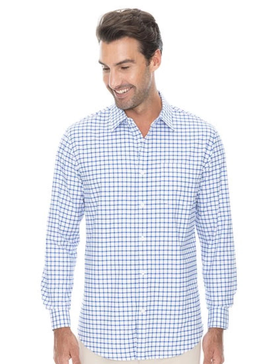 Men's Manhattan Blue & White Checkered Business Shirt - Classic Formal Wear
