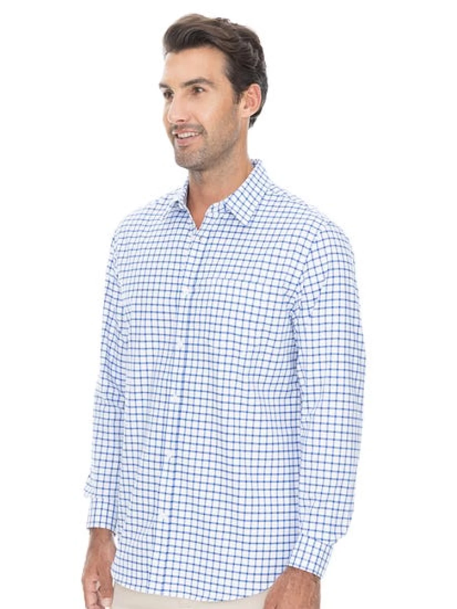 Men's Manhattan Blue & White Checkered Business Shirt - Classic Formal Wear