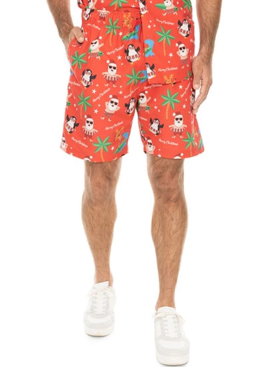Lowes Men's Christmas Printed Shorts in Red - Festive Holiday Casual Wear