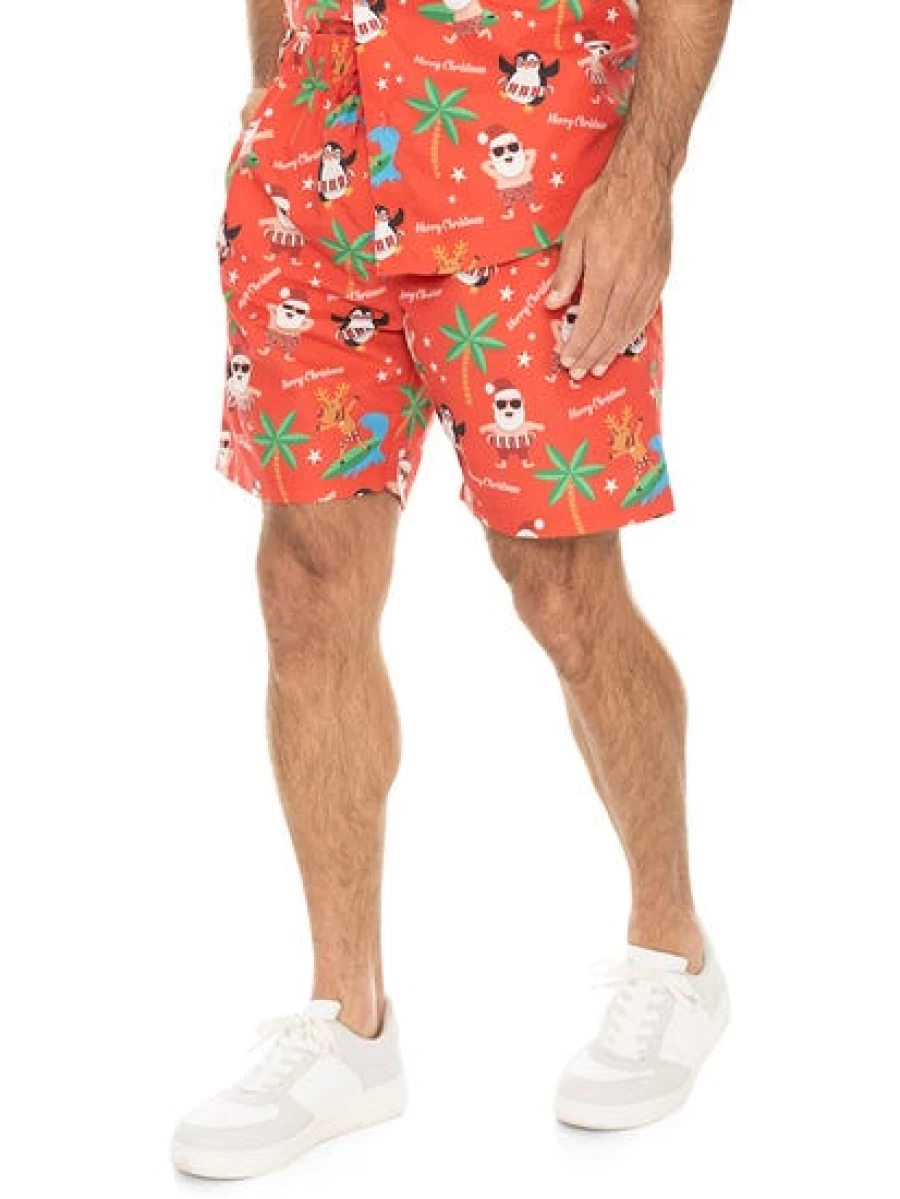 Lowes Men's Christmas Printed Shorts in Red - Festive Holiday Casual Wear