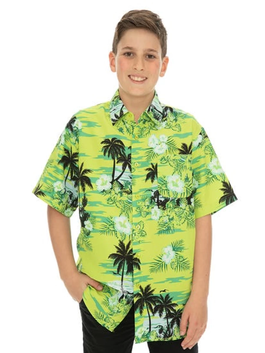 Lowes Men's Hawaiian Shirt in Lime Green - Tropical Summer Aloha Shirt