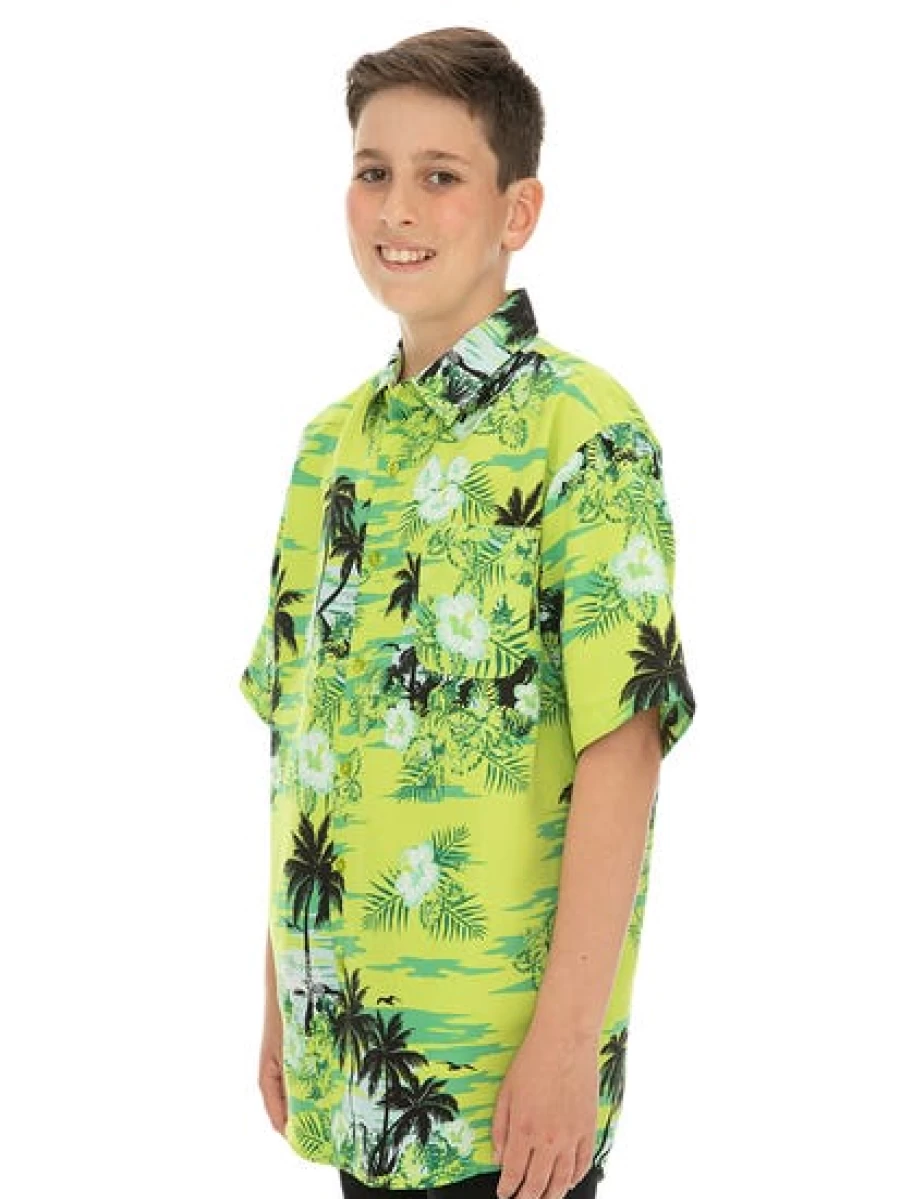 Lowes Men's Hawaiian Shirt in Lime Green - Tropical Summer Aloha Shirt