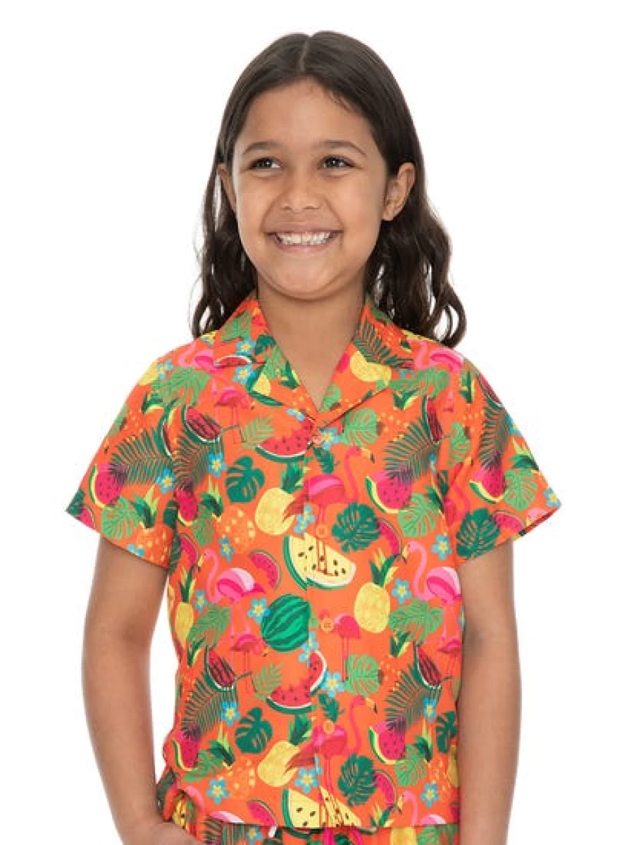 Men's Fruity Flamingo Print Shirt by Riley Adams - Bold Orange Tropical Style