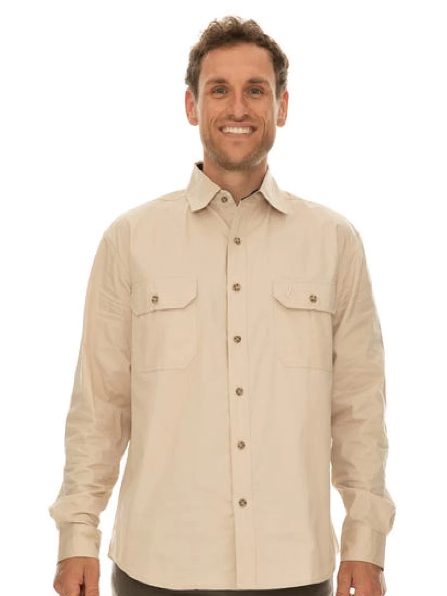 Men's Outdoor Beige Shirt with Full Placket by Traders Country