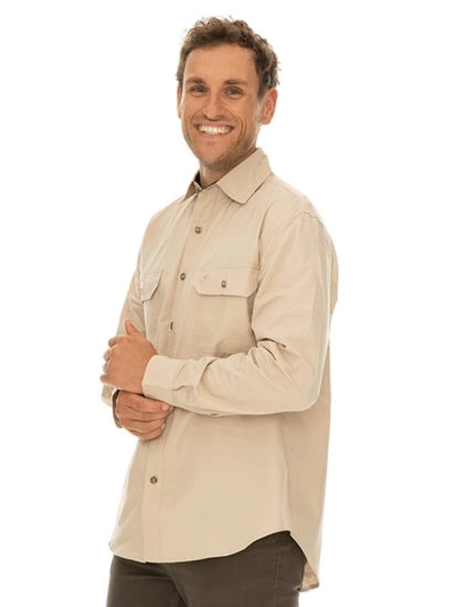 Men's Outdoor Beige Shirt with Full Placket by Traders Country