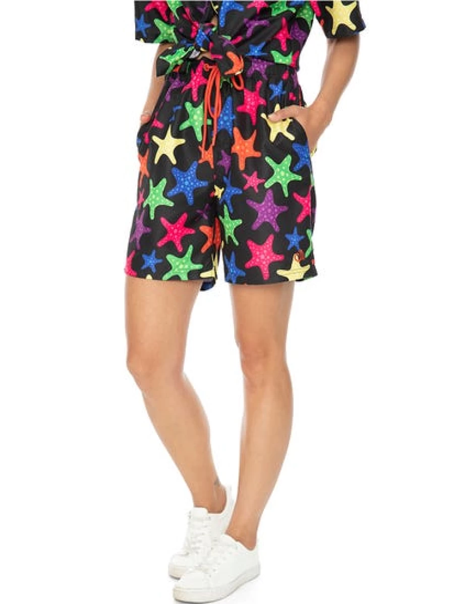Pacifica Men's Starfish Print Matching Party Shorts - Black Unisex Design