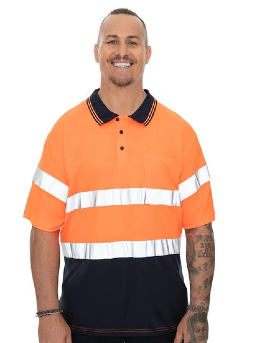 Men's Traders Orange & Navy Contrast Tape Short Sleeve Polo Shirt