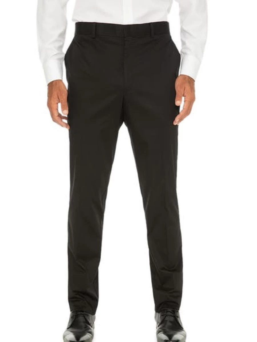 Men's Manhattan Cotton Sateen Trousers - Black Regular Fit Dress Pants