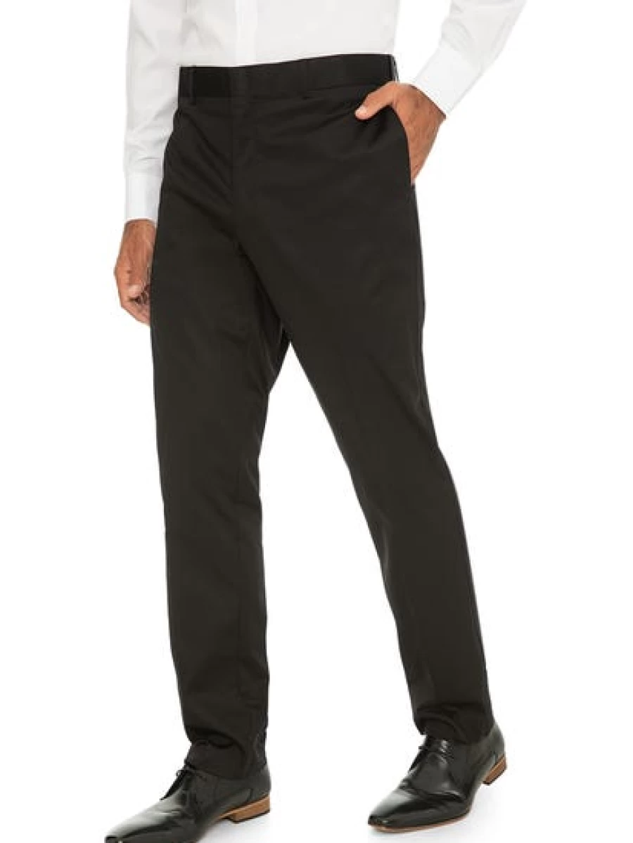Men's Manhattan Cotton Sateen Trousers - Black Regular Fit Dress Pants