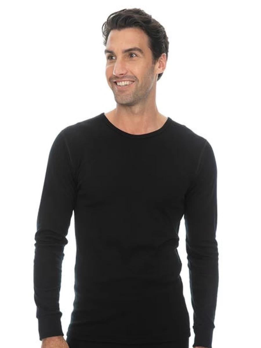 Men's Traders Black Thermal Waffle Knit T-Shirt - Warm Long Sleeve Casual Top