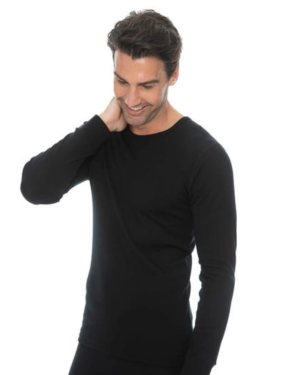 Men's Traders Black Thermal Waffle Knit T-Shirt - Warm Long Sleeve Casual Top