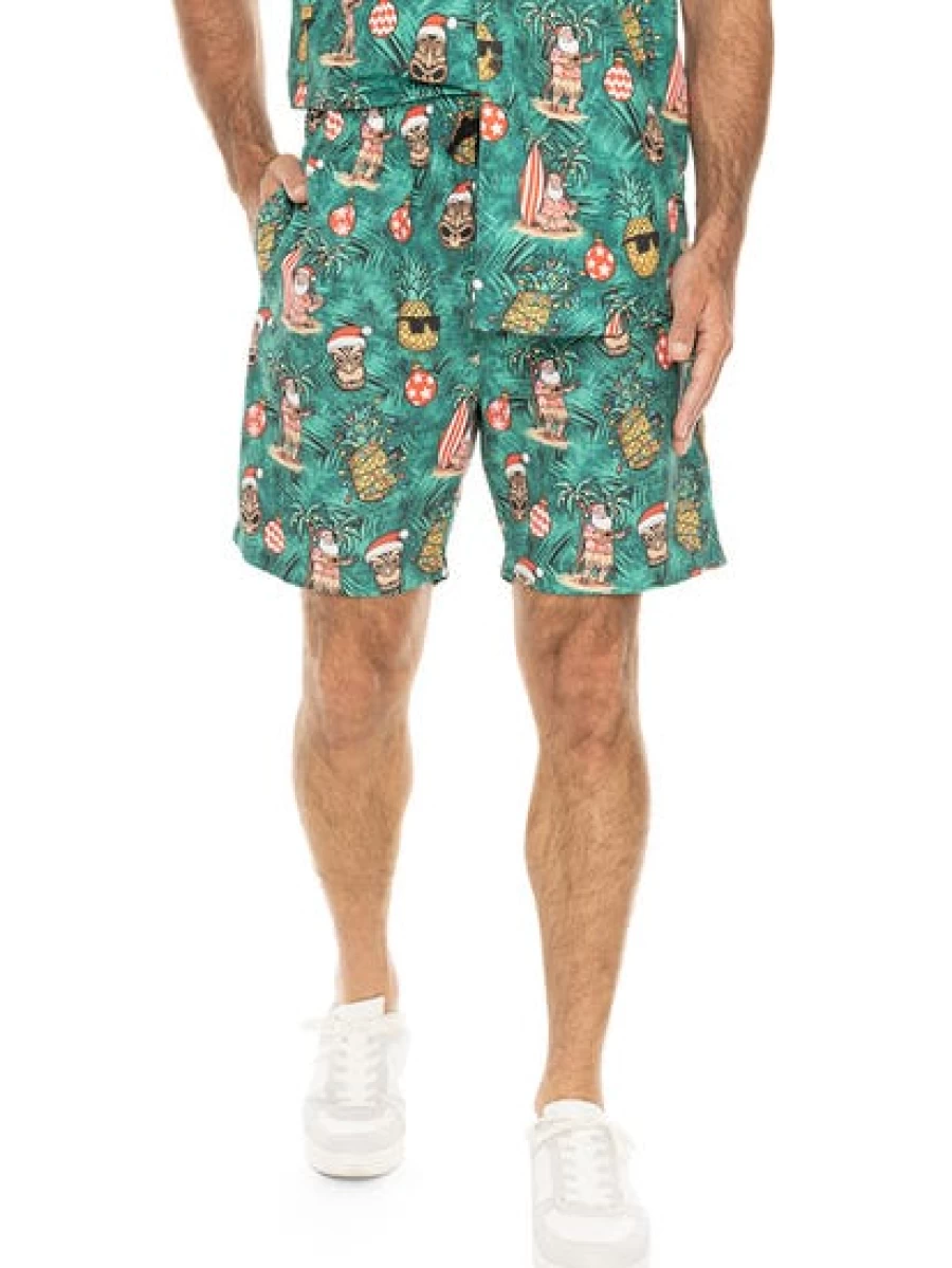 Lowes Men's Christmas Printed Tiki Shorts in Green