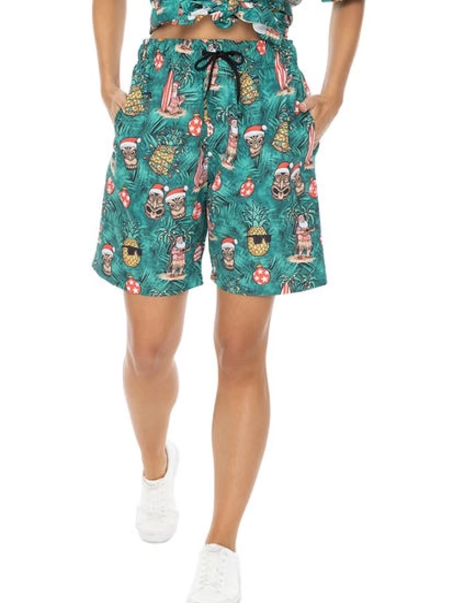 Lowes Men's Christmas Printed Tiki Shorts in Green