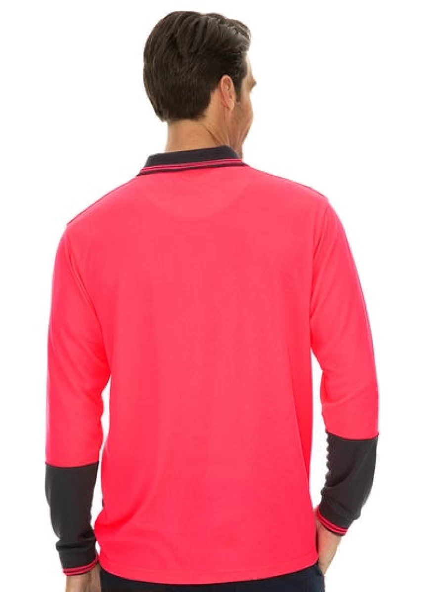 Traders Men's Hi-Vis Pink Long Sleeve Polo Shirt - High Visibility Workwear