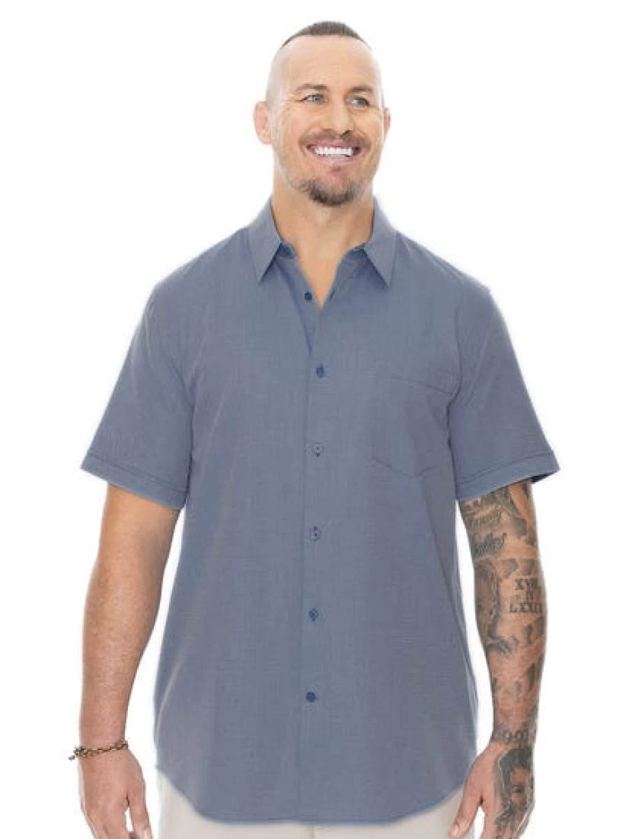 BUILT N FIT Men's Dark Blue Short Sleeve Performance Shirt for Active Wear
