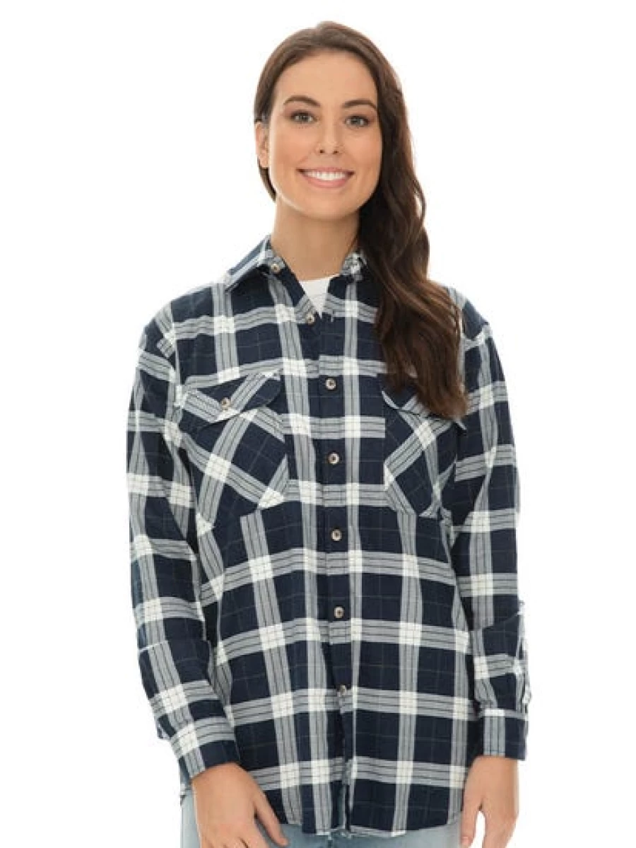Lowes Unisex Navy Check Flannel Shirt - Soft Cotton Plaid Long Sleeve Top for Men & Women
