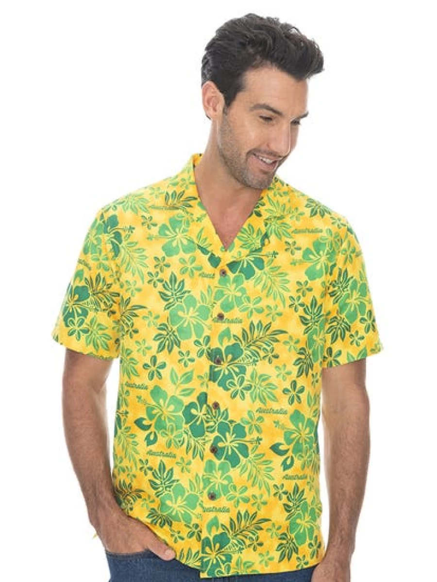Pacifica Men's Gold and Green Short Sleeve Party Shirt - Stylish Matching Top for Men