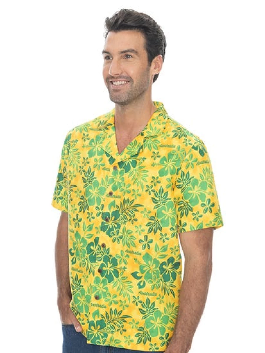 Pacifica Men's Gold and Green Short Sleeve Party Shirt - Stylish Matching Top for Men