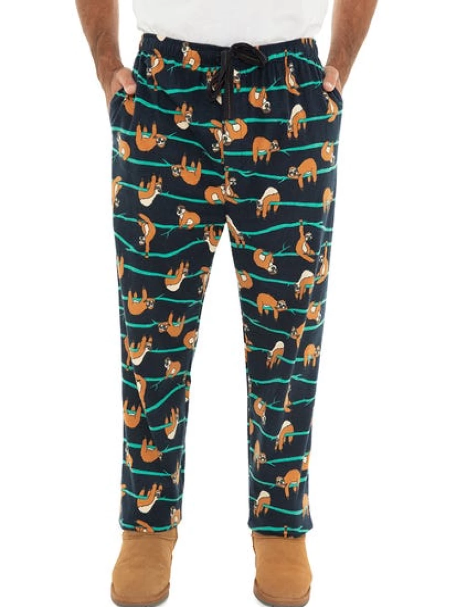 Men's Traders Sloth Print Flannel Pajama Pants - Cozy Winter Sleepwear