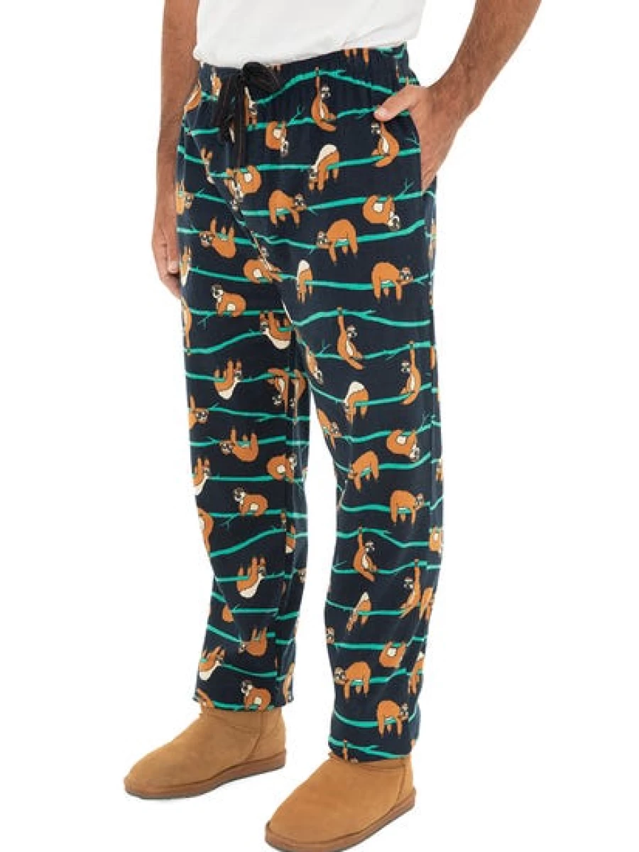 Men's Traders Sloth Print Flannel Pajama Pants - Cozy Winter Sleepwear