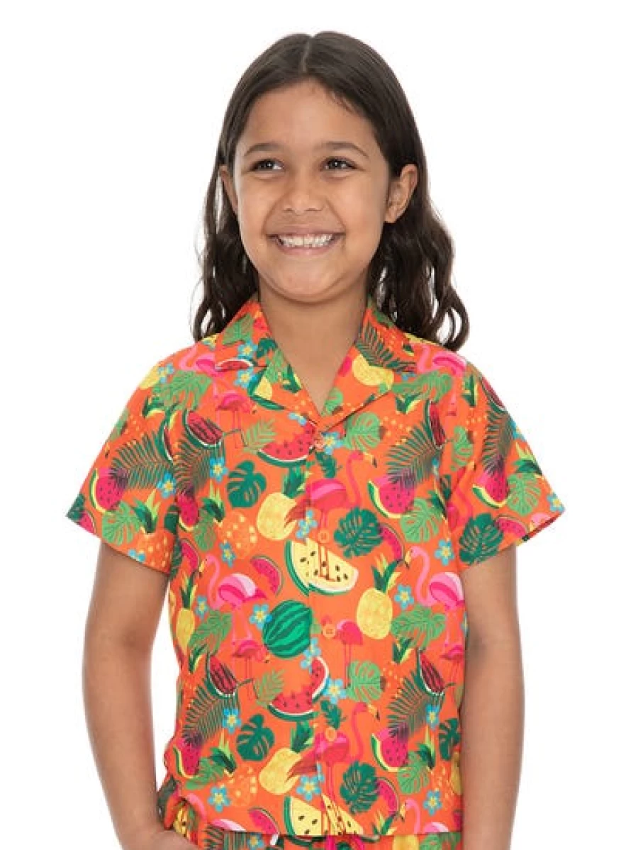 Riley Adams Kids Flamingo Fruit Print Matchy Shirt - Orange Fun Tropical Tee