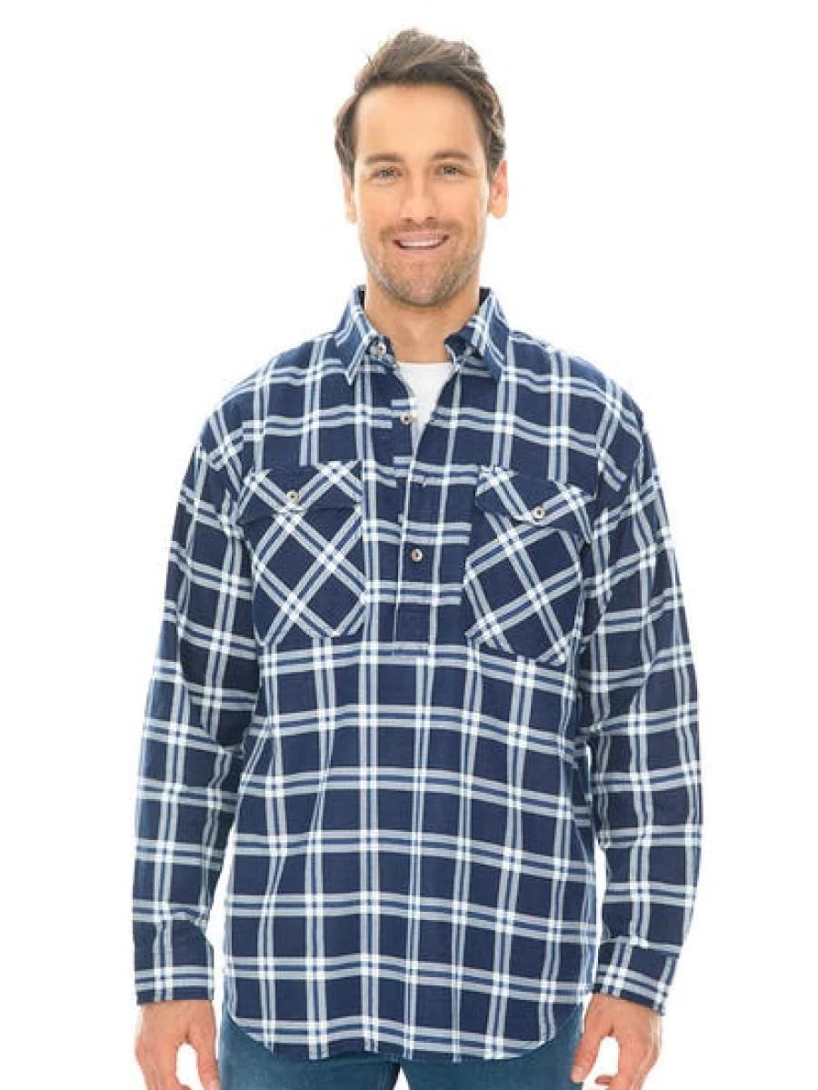 Lowes Men's Navy Flannel Shirt with 1/4 Placket