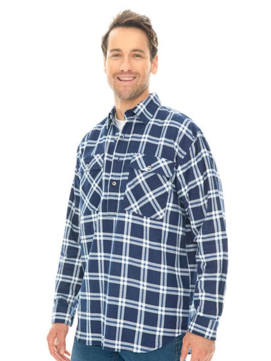 Lowes Men's Navy Flannel Shirt with 1/4 Placket