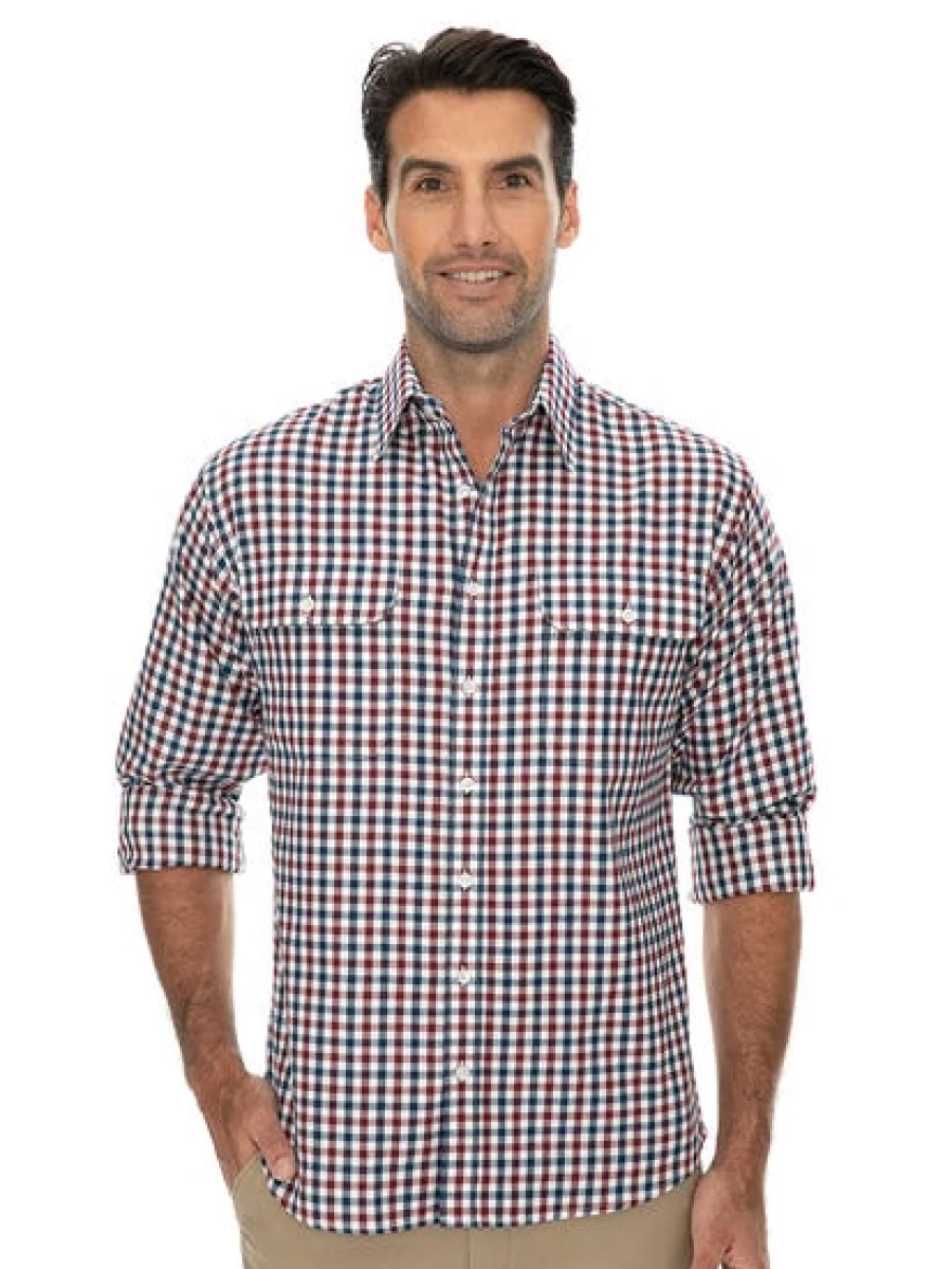 Bisley Men's Red Check Long Sleeve Shirt - Classic Plaid Button-Up for Men