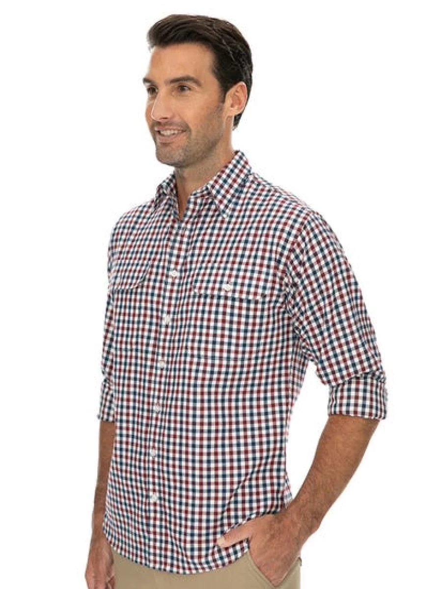 Bisley Men's Red Check Long Sleeve Shirt - Classic Plaid Button-Up for Men