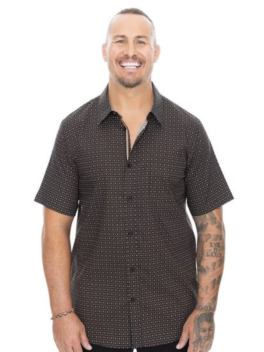 Built N Fit Men's Brown Star Print Short Sleeve Casual Shirt for Big & Tall