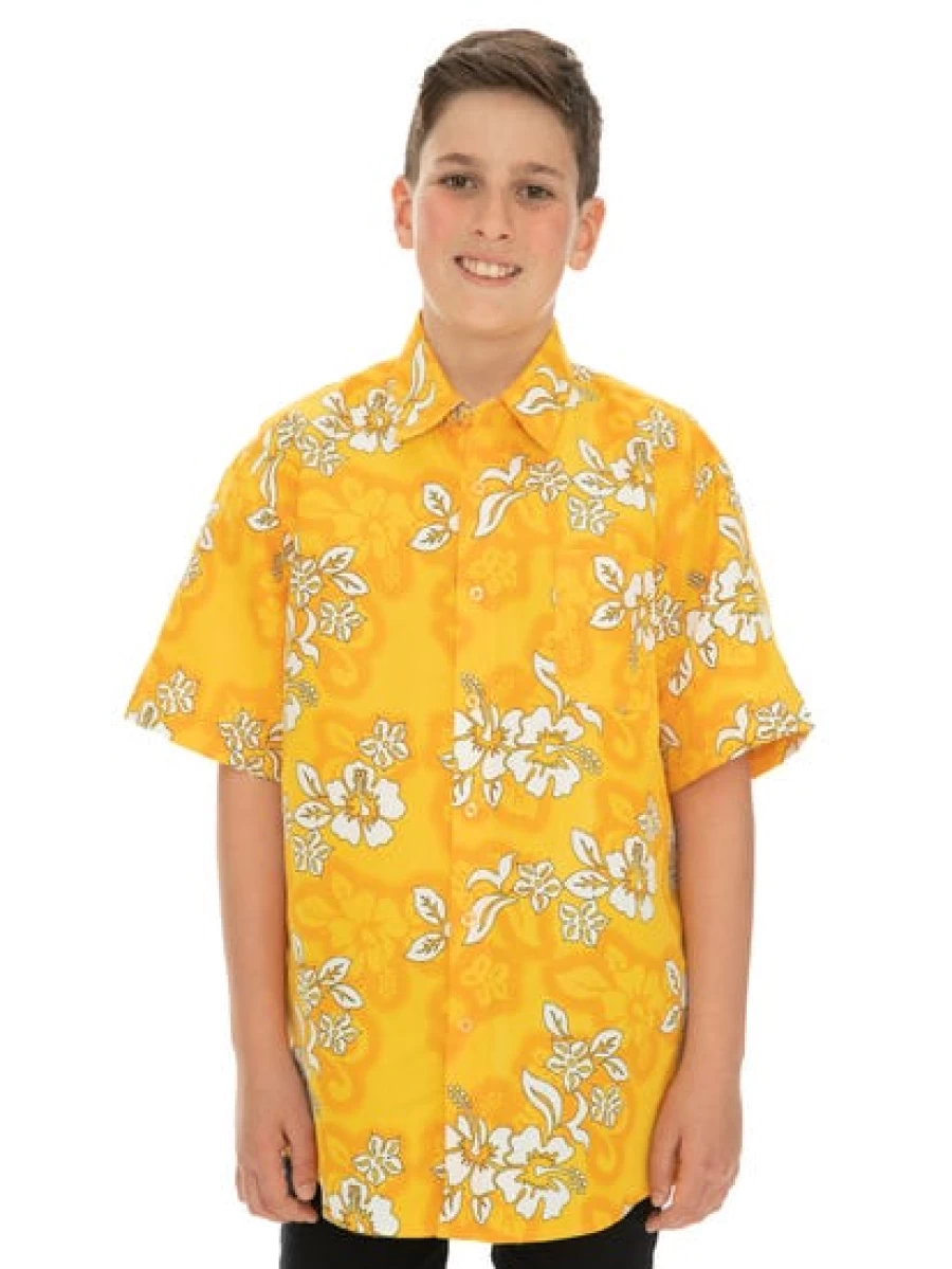 Lowes Men's Yellow Hawaiian Shirt with Hibiscus Print