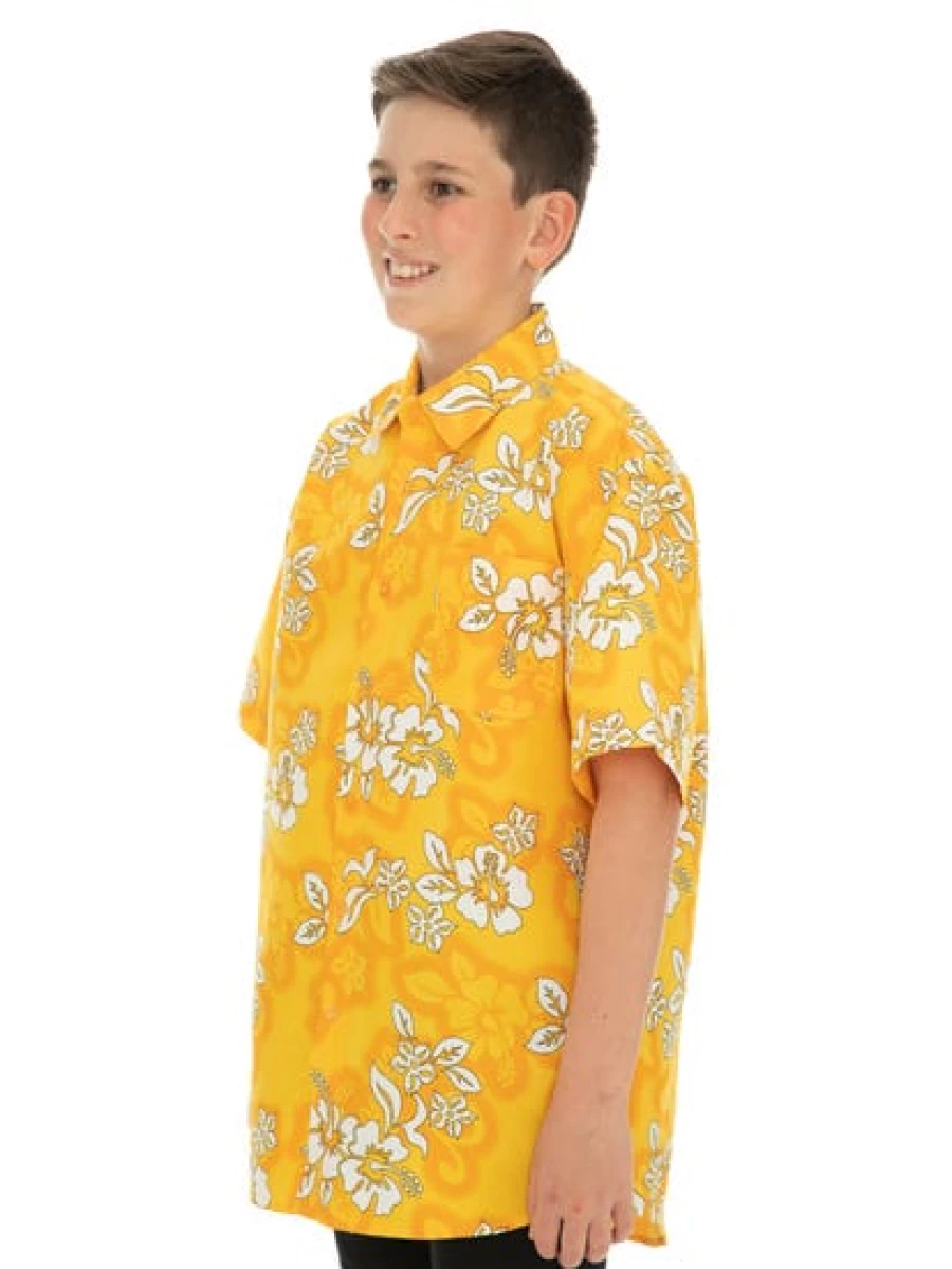 Lowes Men's Yellow Hawaiian Shirt with Hibiscus Print