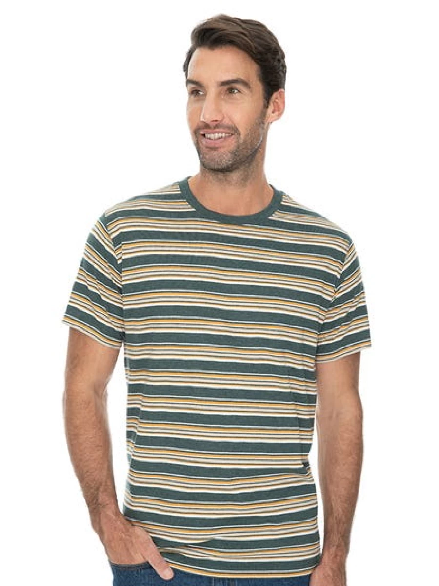 Lowes Men's Green Striped Cotton T-Shirt - Comfortable Casual Tee