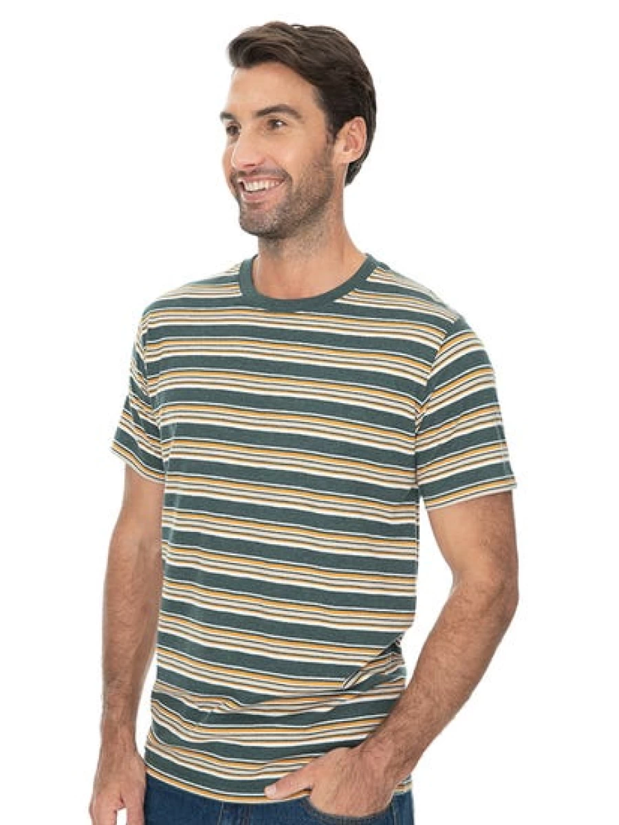 Lowes Men's Green Striped Cotton T-Shirt - Comfortable Casual Tee