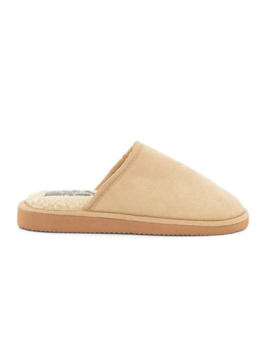 Men's Traders Beige Suede Comfortable Slip-On Slippers for Indoor Relaxation