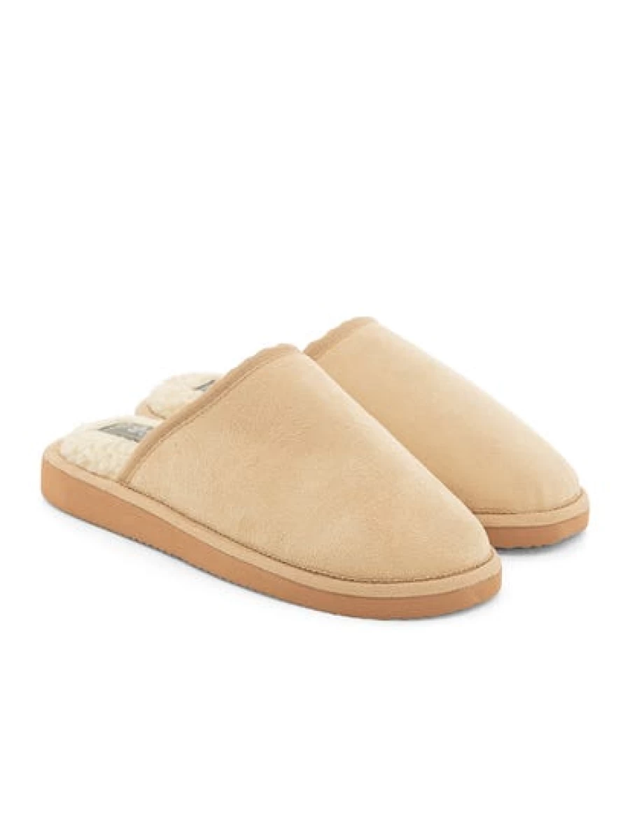 Men's Traders Beige Suede Comfortable Slip-On Slippers for Indoor Relaxation