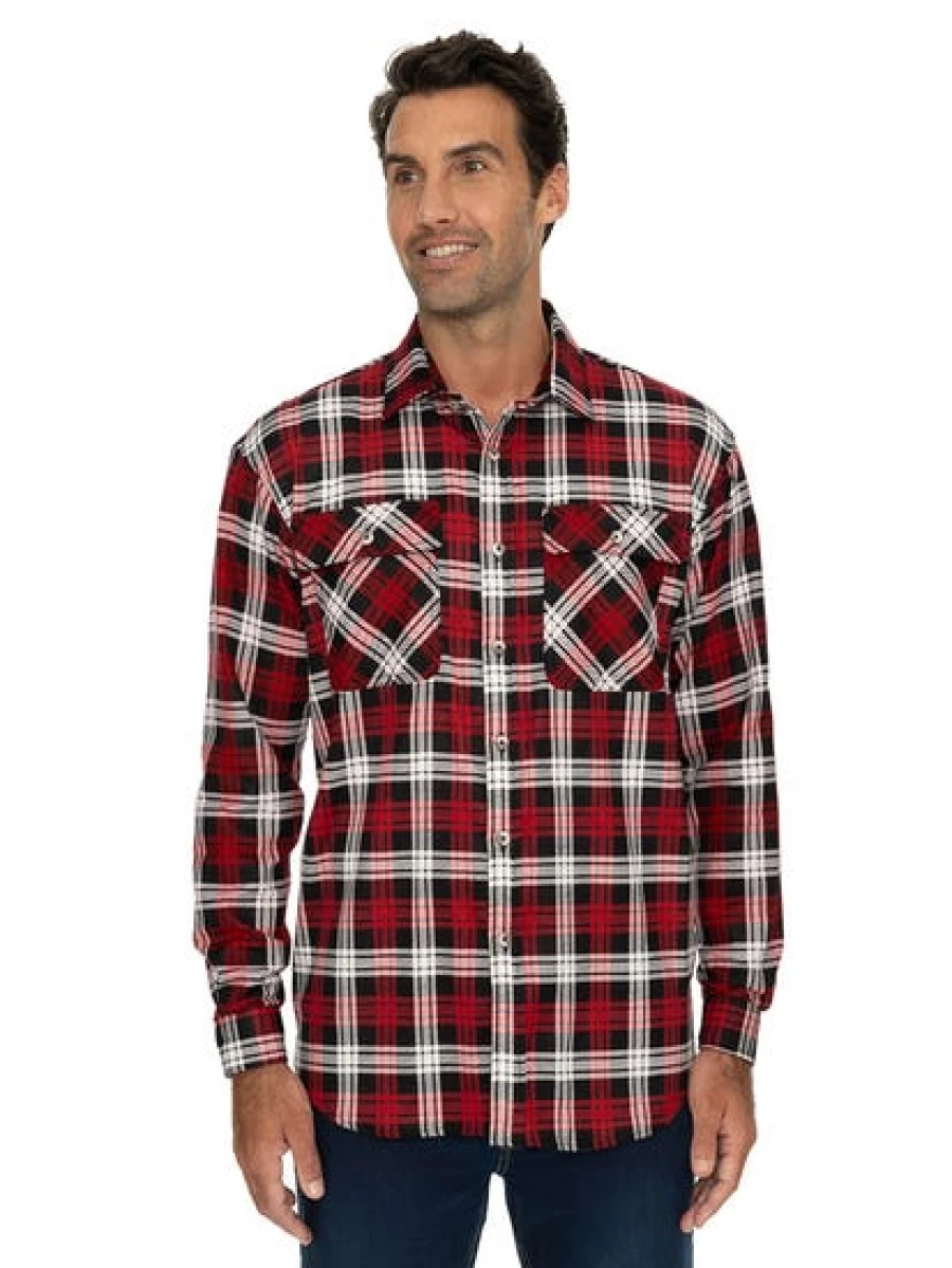Lowes Men's Red Check Flannel Shirt - Classic Plaid Long Sleeve Button-Up